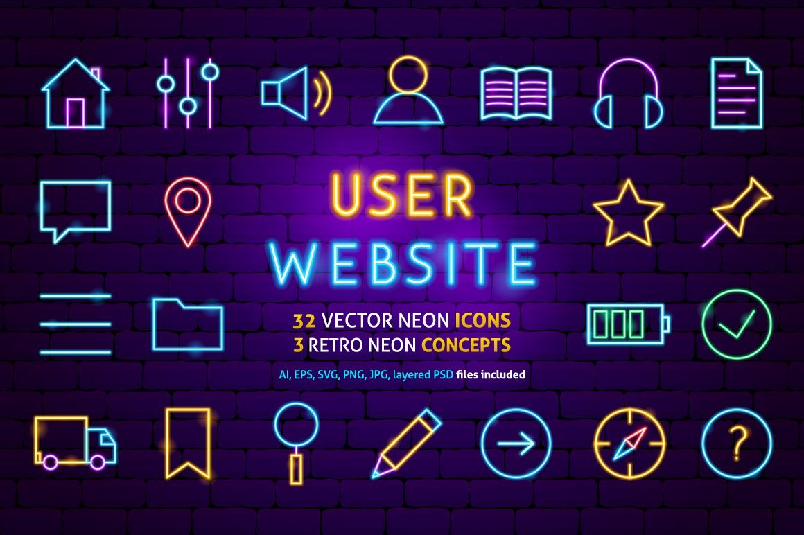 Web UI UX Neon Vector Icons Set cover image.