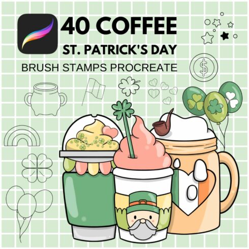 40 Coffee St Patrick's Day Procreate Brush Stamps cover image.