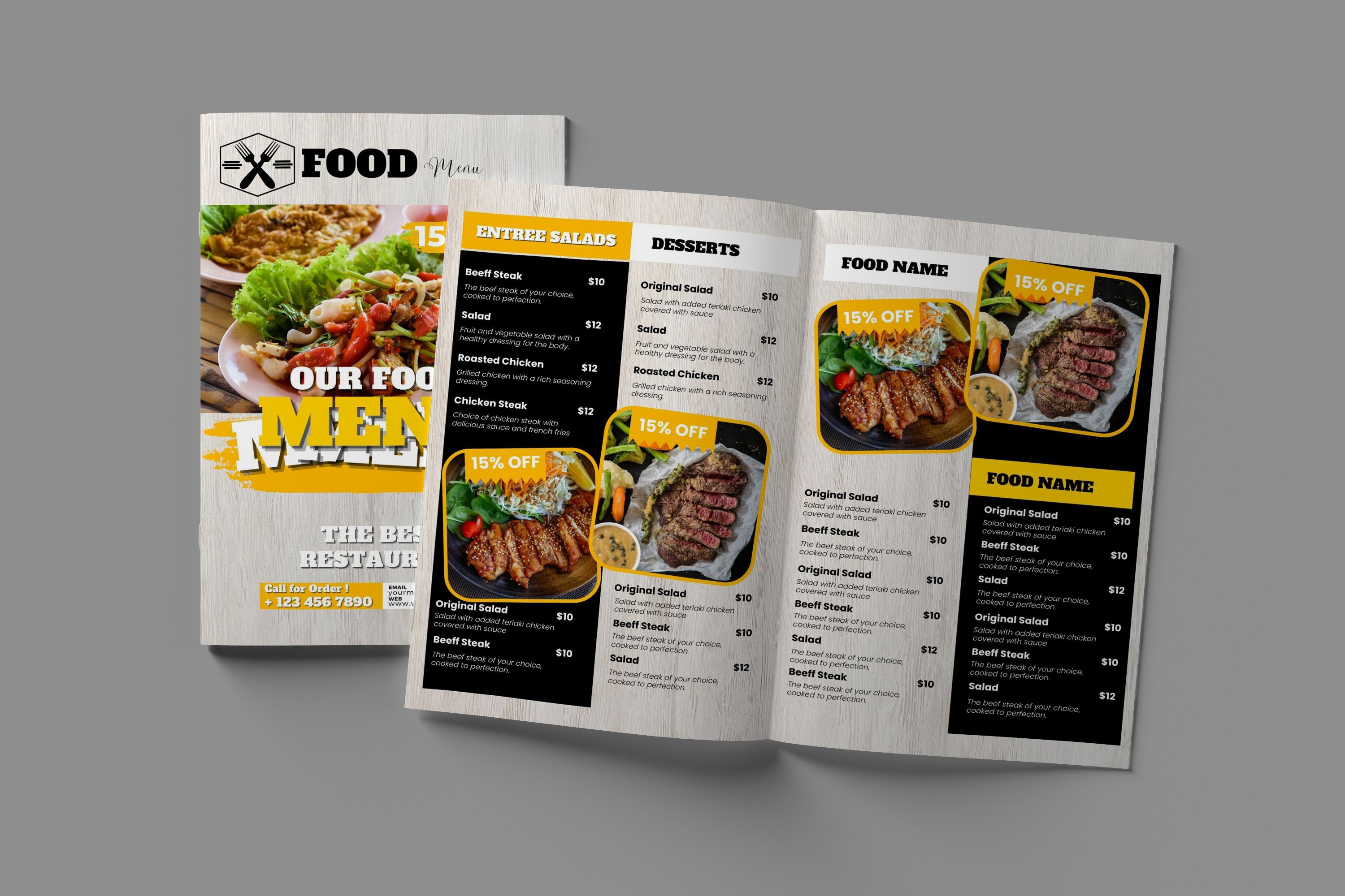 BiFold Food Menu Brochure Template preview image.