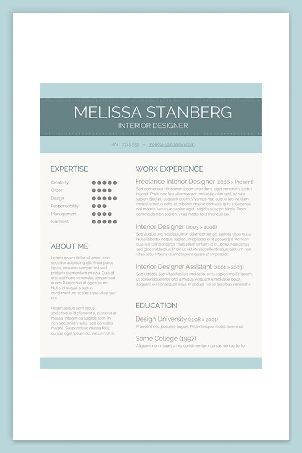 Resume with green stripes and beige background.