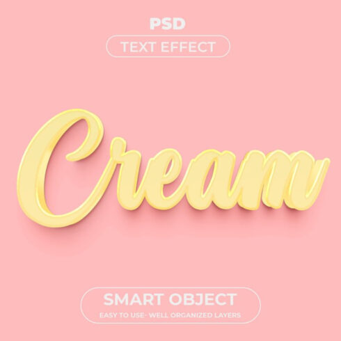 The word cream is cut out of paper and placed on a pink background.