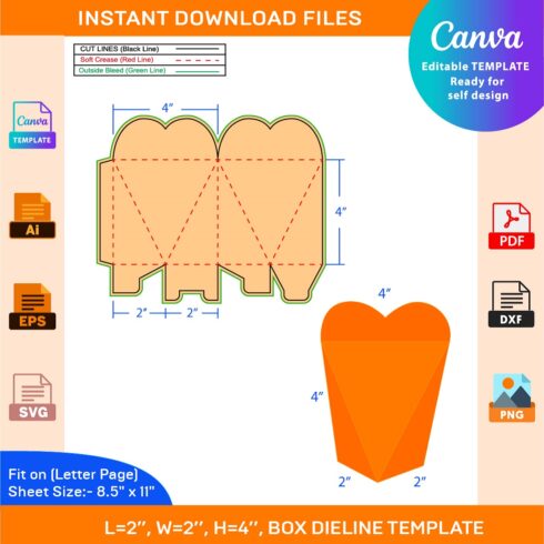 Heart Shape 3D Box, Gift Box, Storage Box Dieline Template cover image.