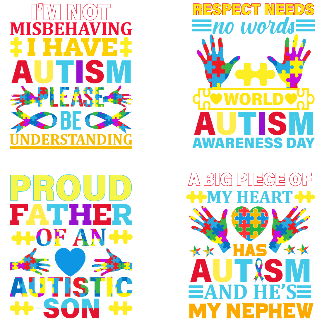 Autism Awareness day t-shirt design preview image.