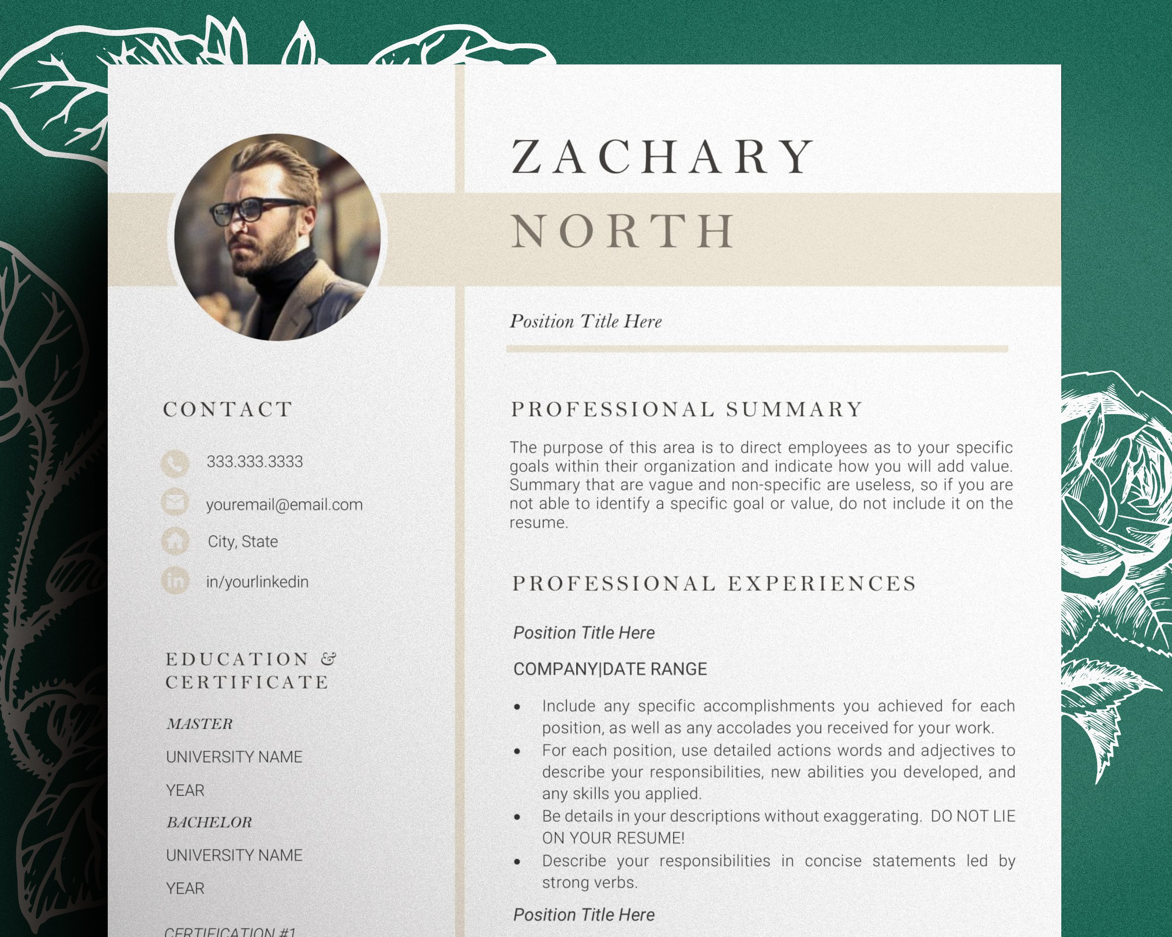 Zachary- Modern Resume / CV Template cover image.