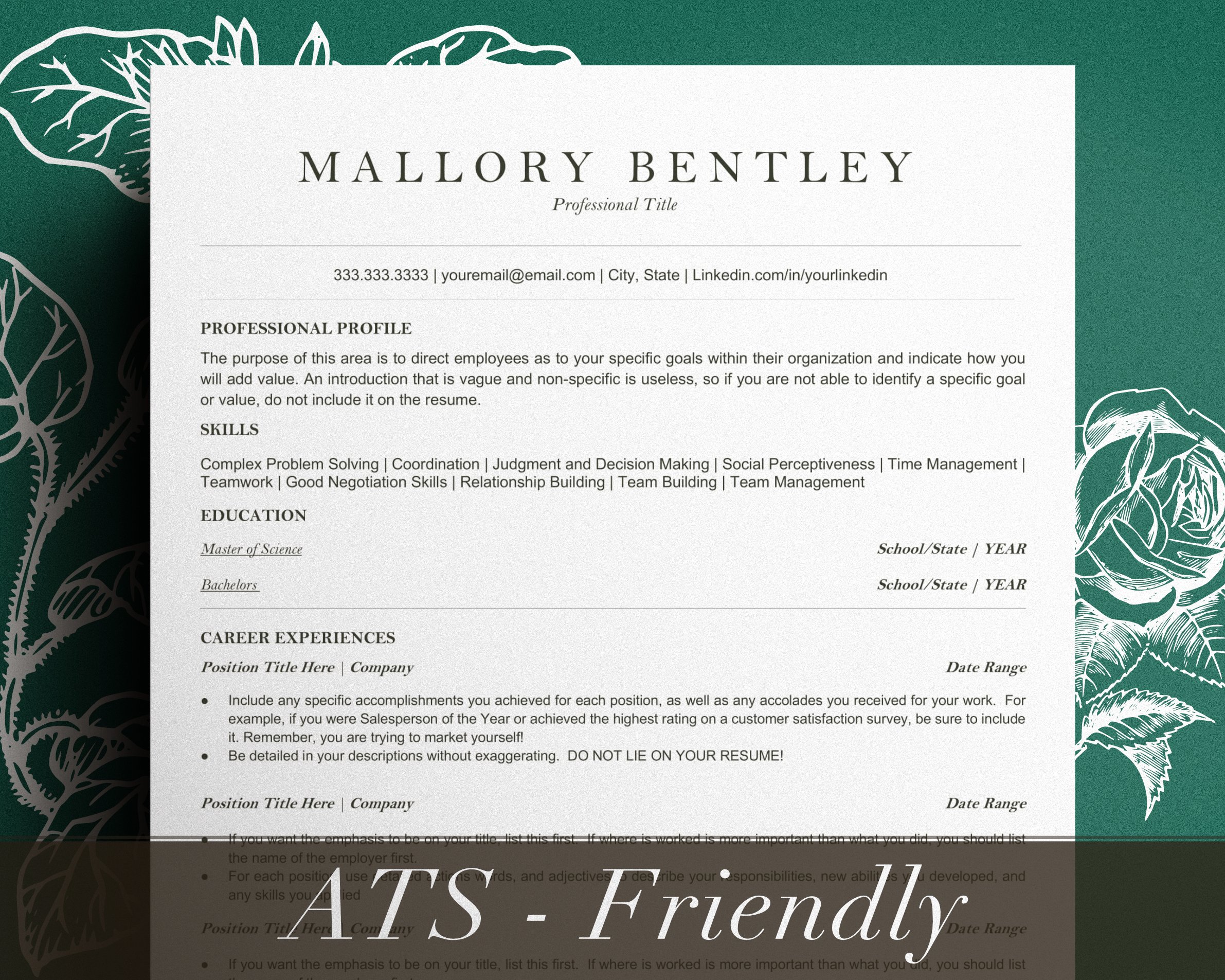 ATS Resume / CV Template + BONUSES cover image.