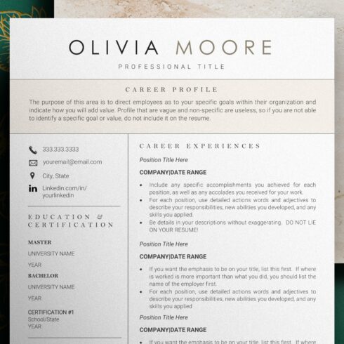 OLIVIA - RESUME TEMPLATE + BONUSES cover image.