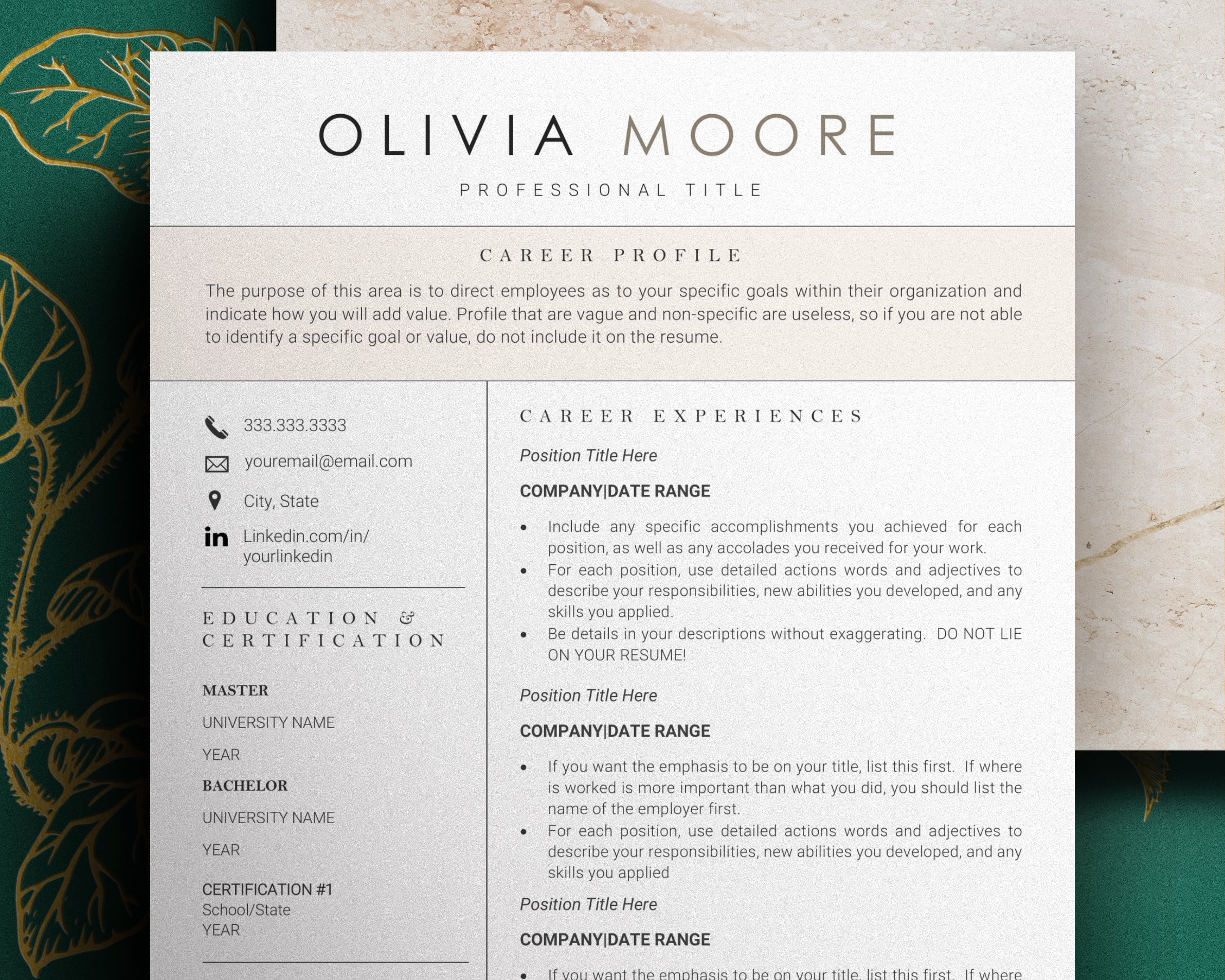 OLIVIA - RESUME TEMPLATE + BONUSES cover image.