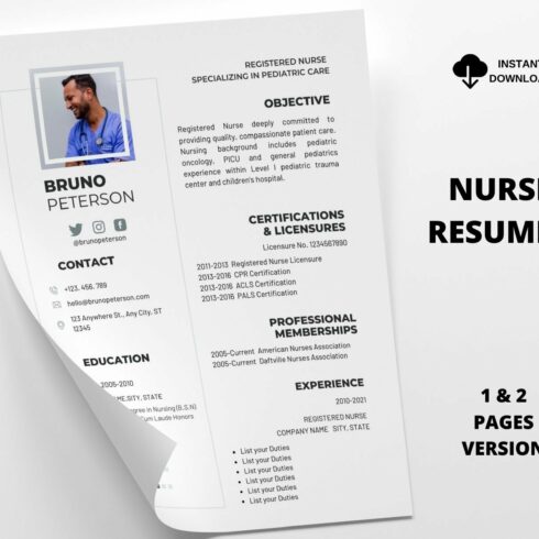 Nurse Resume Template, Modern CV cover image.
