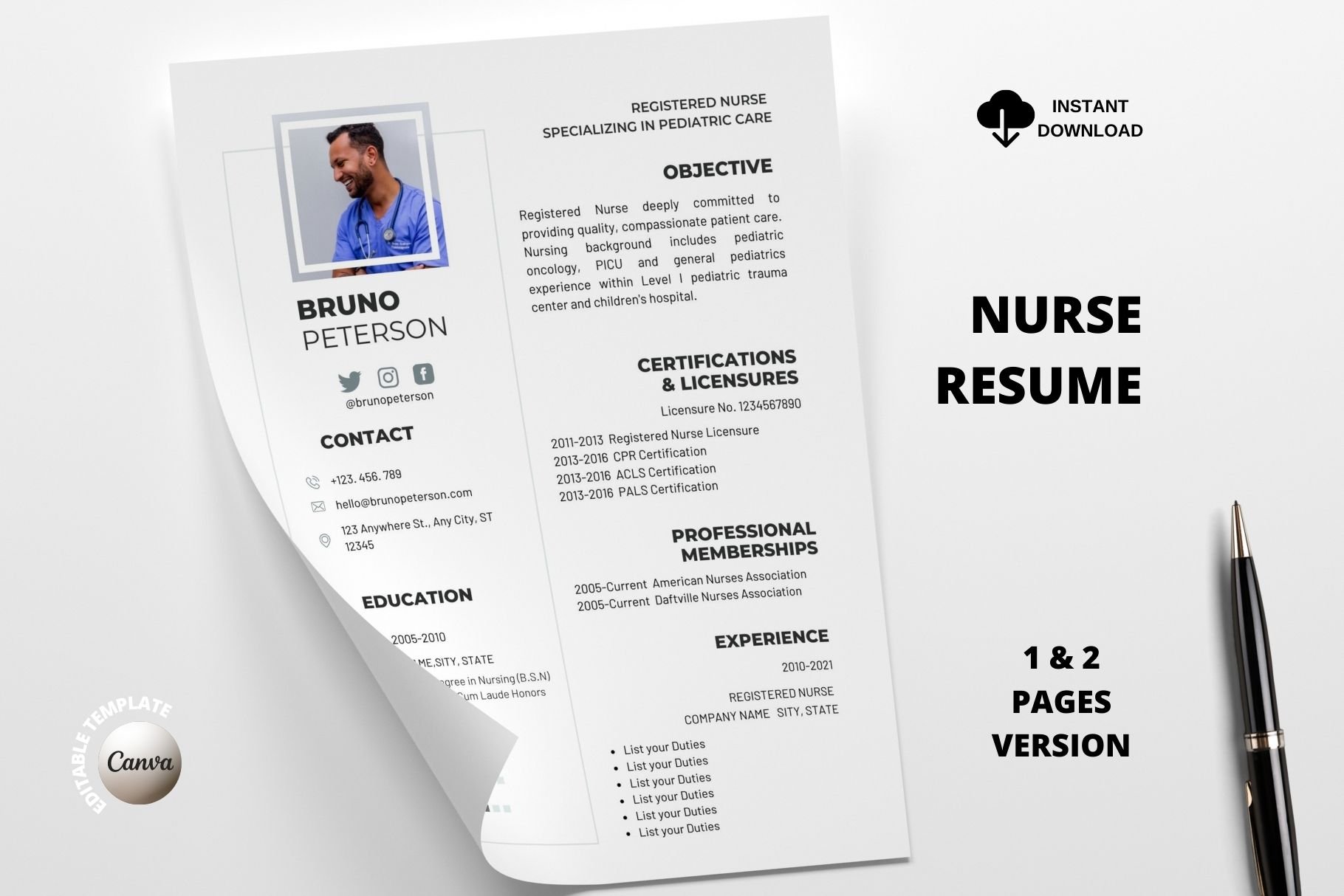 Nurse Resume Template, Modern CV cover image.