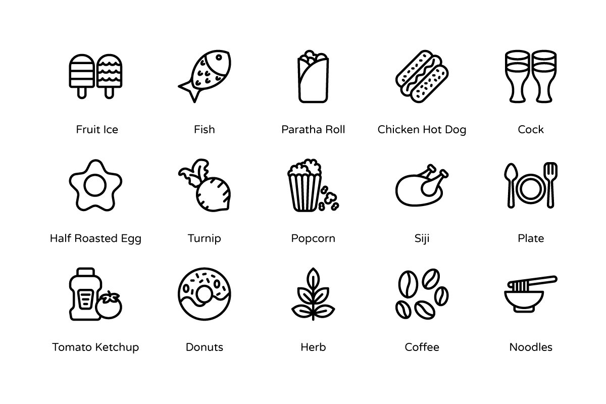 Food and Drinks Outline Icons preview image.
