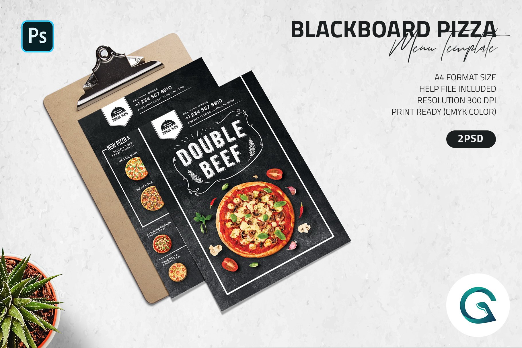 Blackboard Pizza Menu Template cover image.