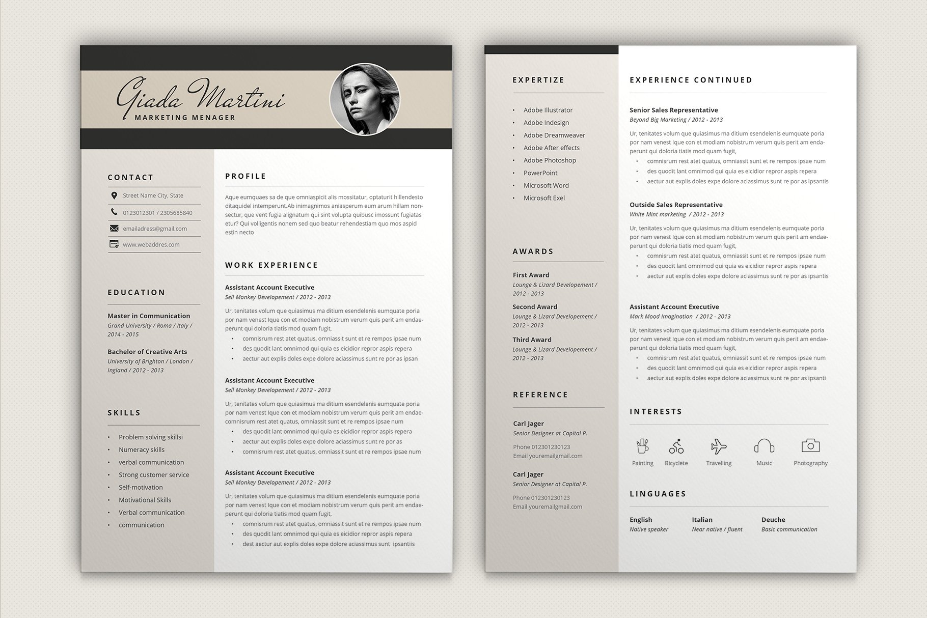 Two pages of a professional resume template.