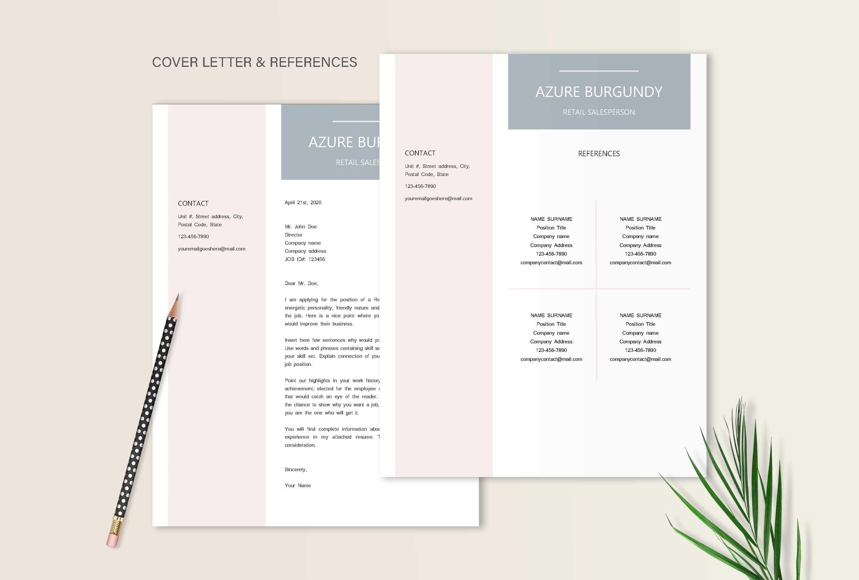 Resume template with a pencil and a plant.