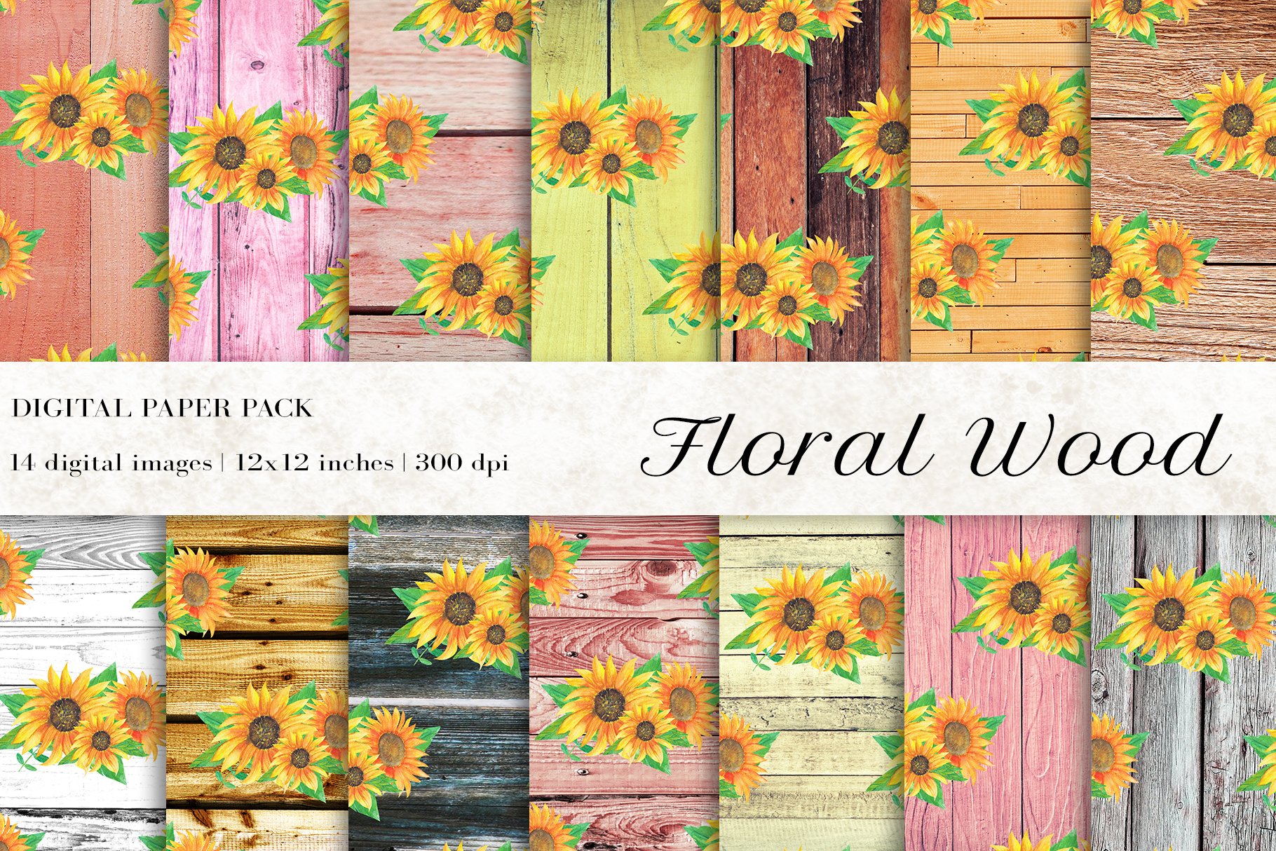 Floral Wood Rustic Digital Papers cover image.