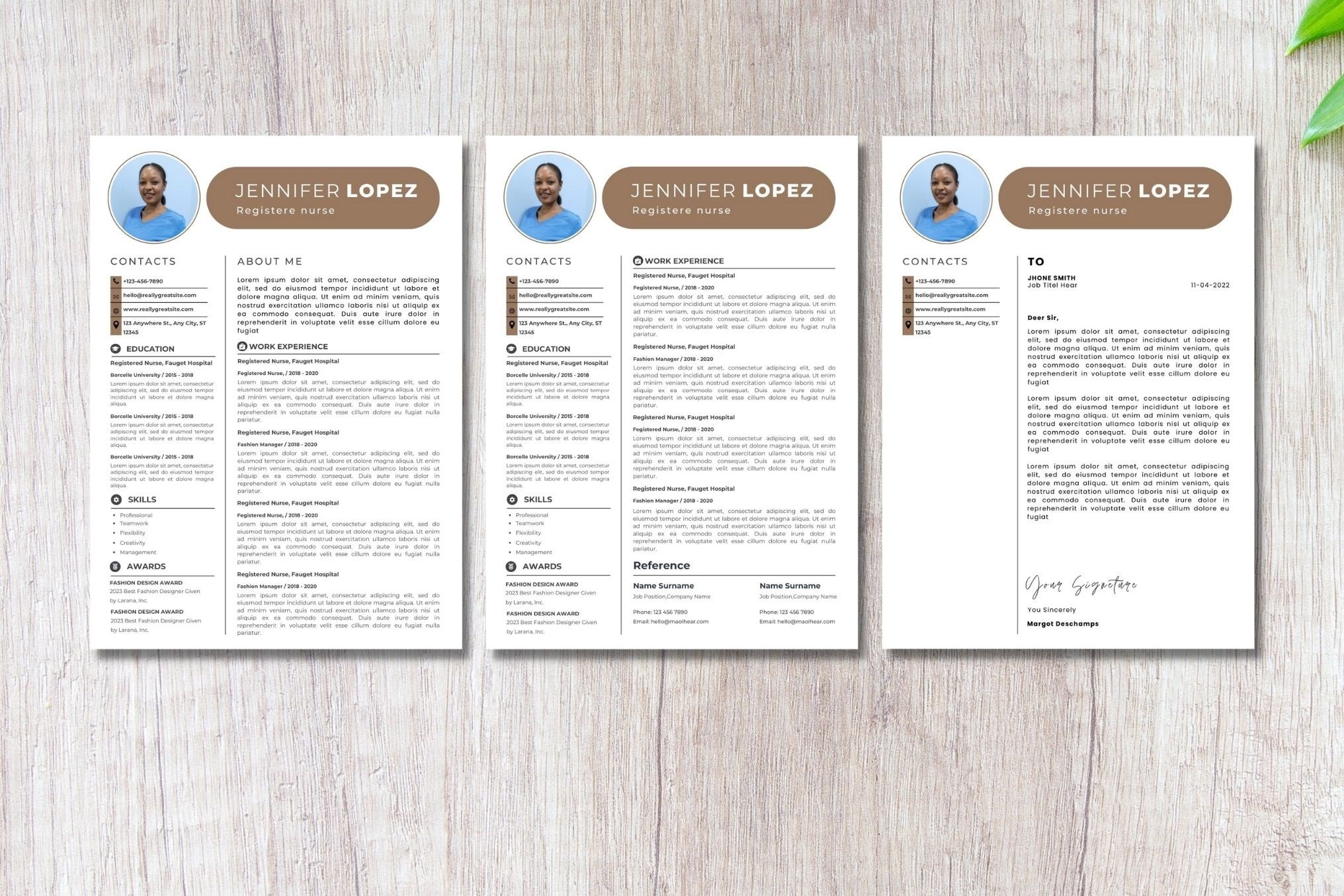 Set of two resumes on a wooden table.