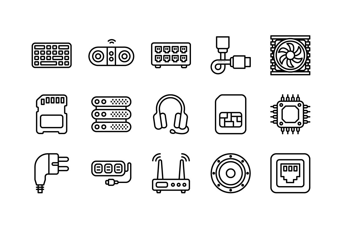 Computer Hardware Outline Icons preview image.