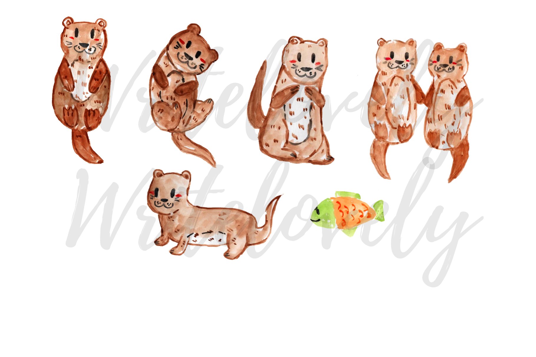 Watercolor Otter clipart preview image.