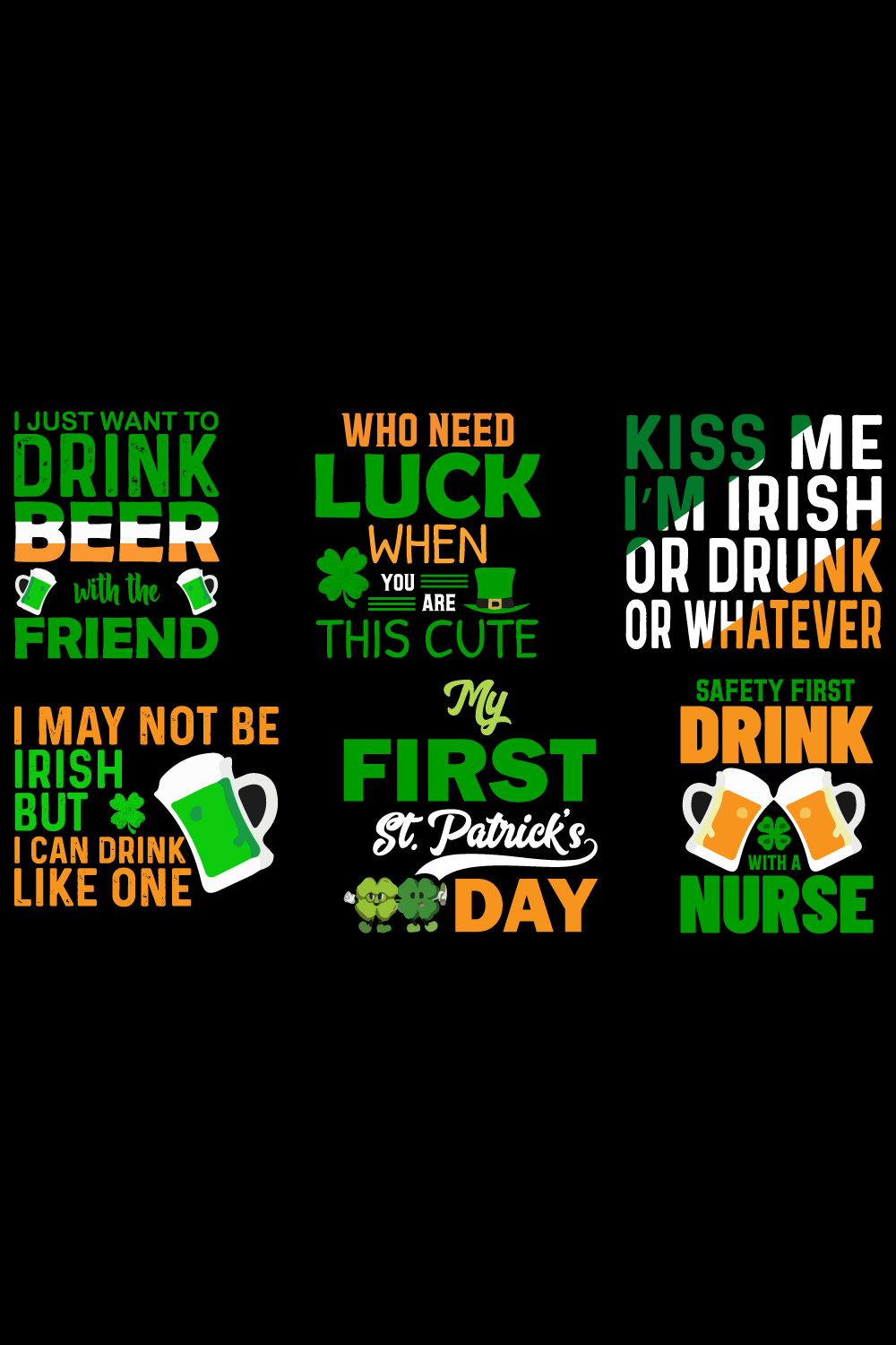 6 st patrick's day t-shirt design bundle pinterest preview image.