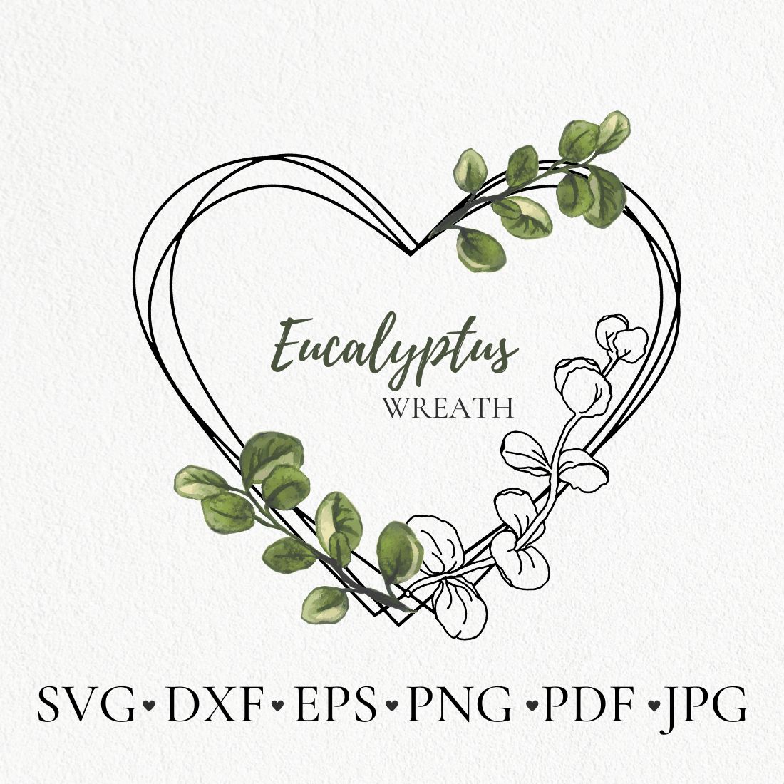 Eucalyptus watercolor heart frame for wedding cover image.
