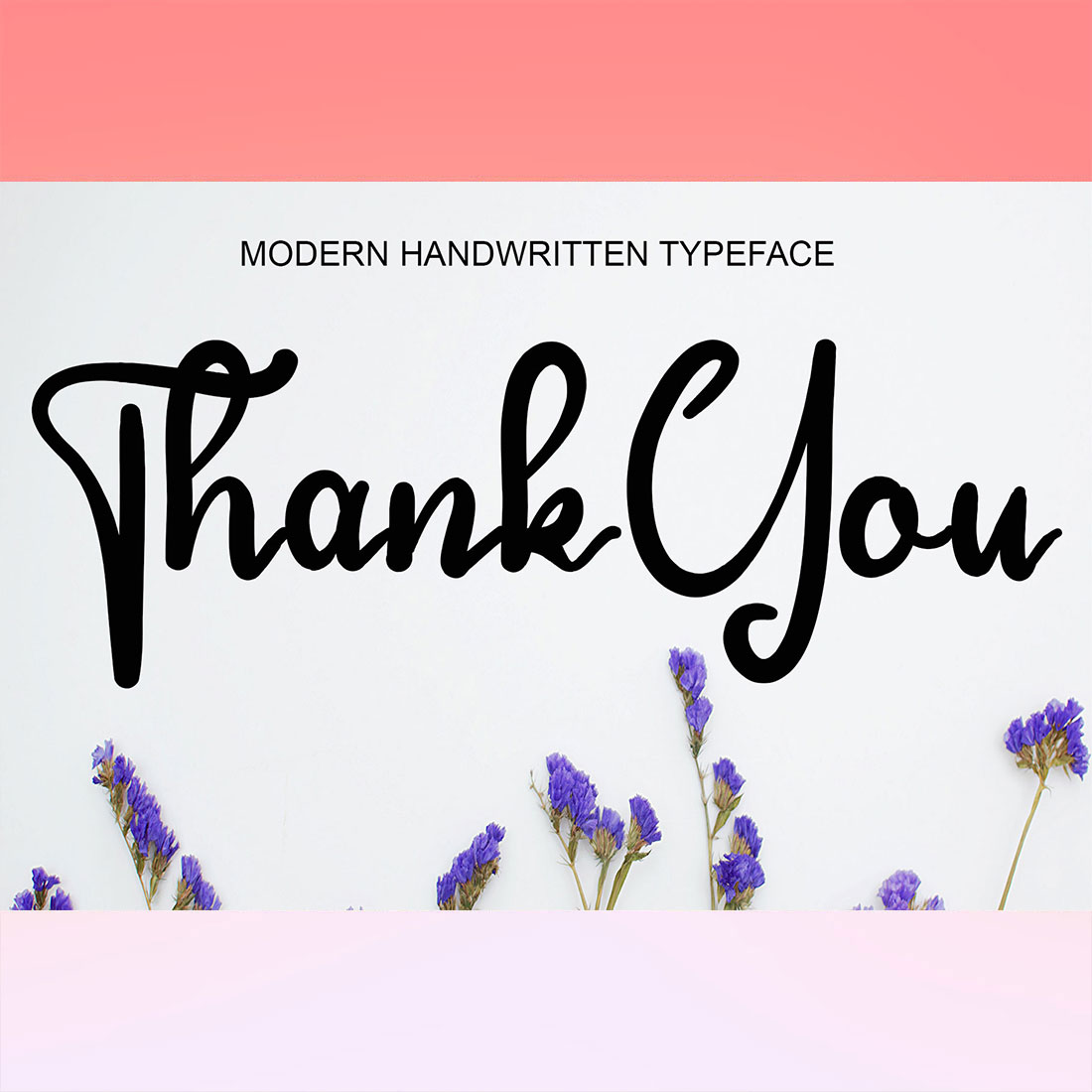 Thank card with purple flowers on it.