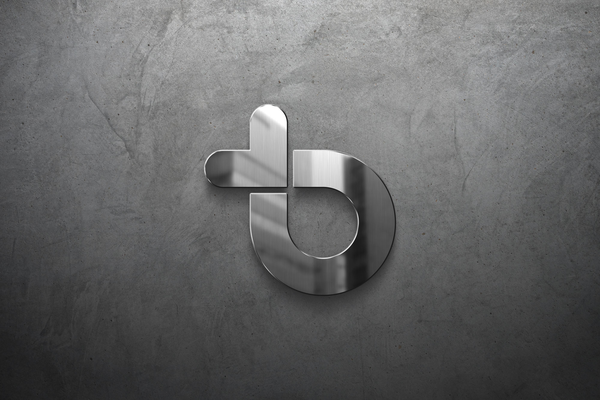 Metal logo with a cross on it.