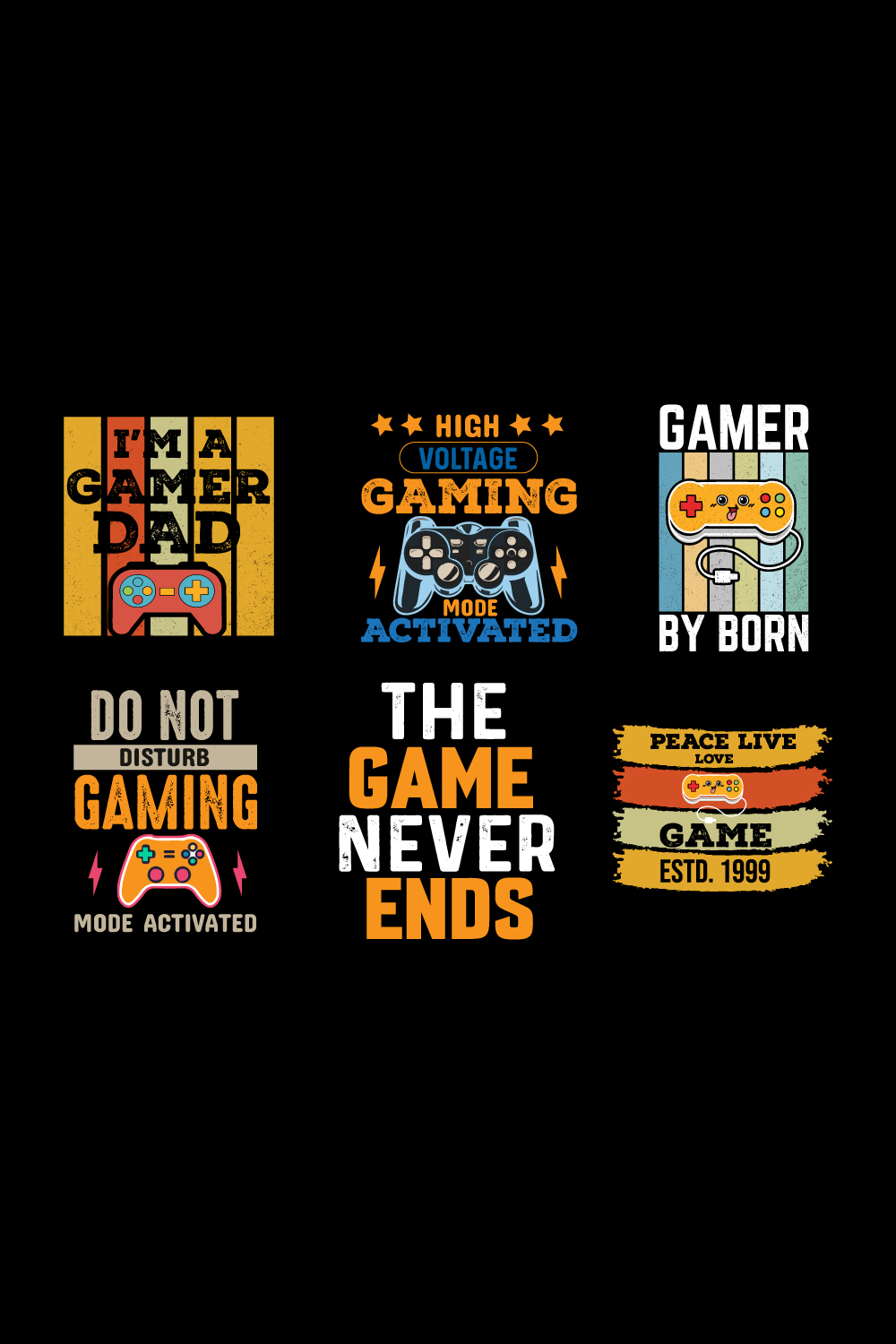 6 Gaming T-shirt Design Bundle pinterest preview image.