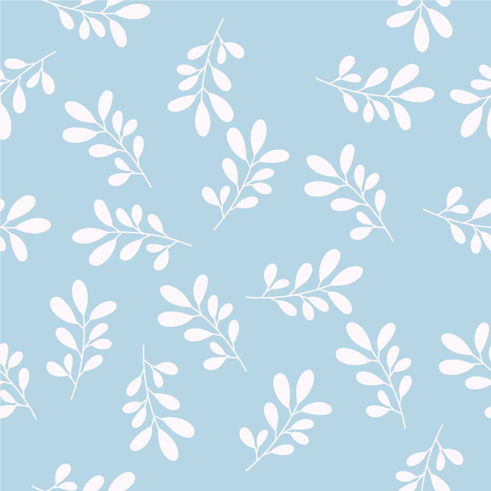 Blue background with white leaves on it.