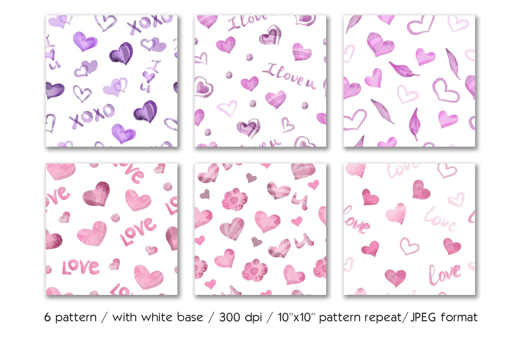 Set of four pink and purple hearts on a white background.