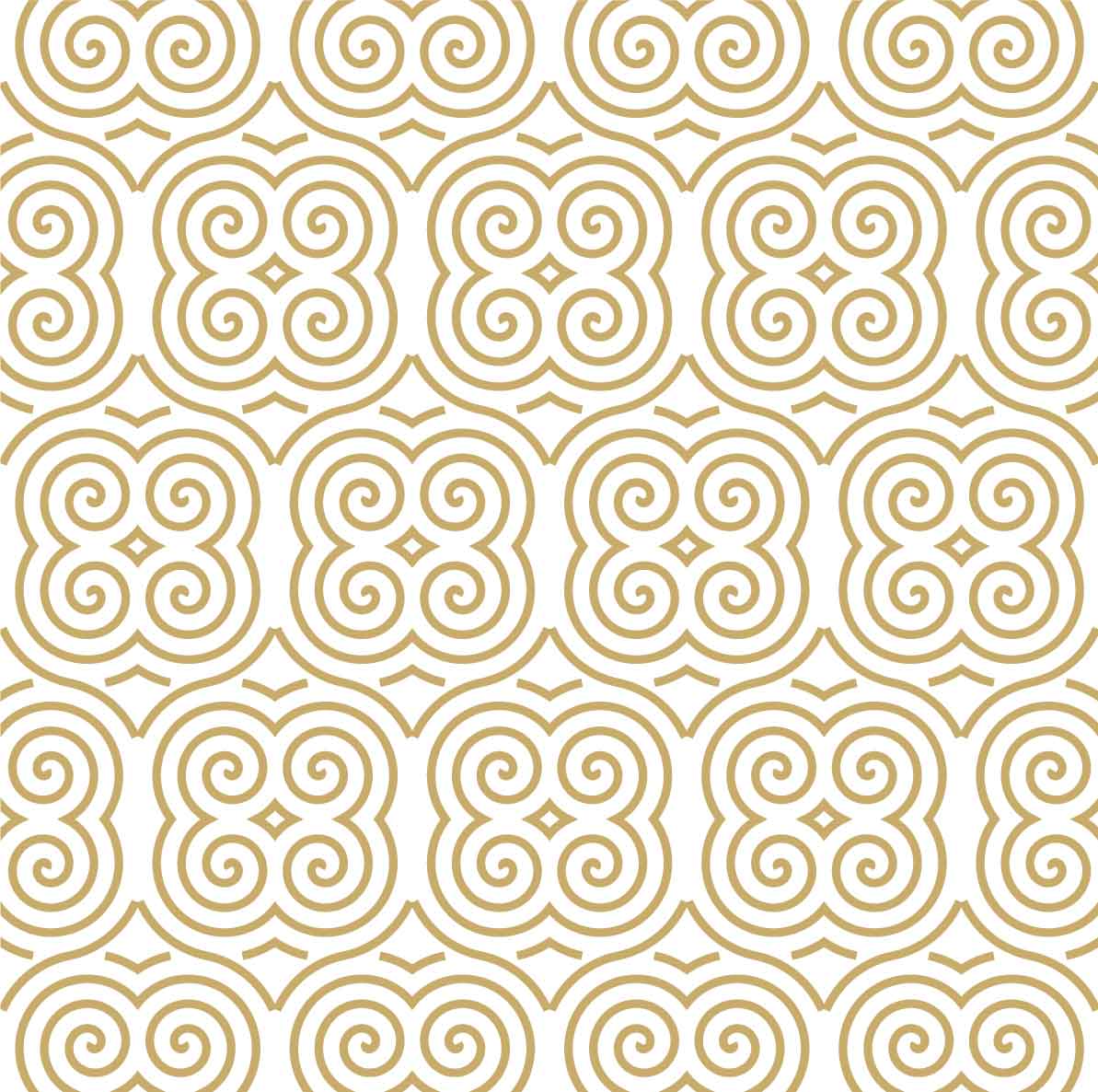 White and gold pattern with a spiral design.