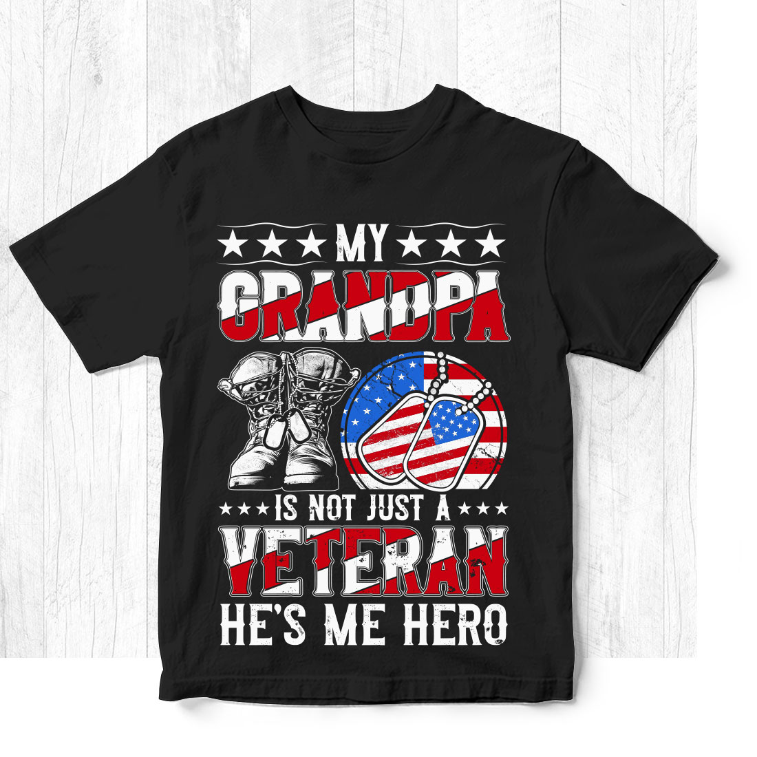 Black t - shirt with the words grandpa is not just a veteran he '.