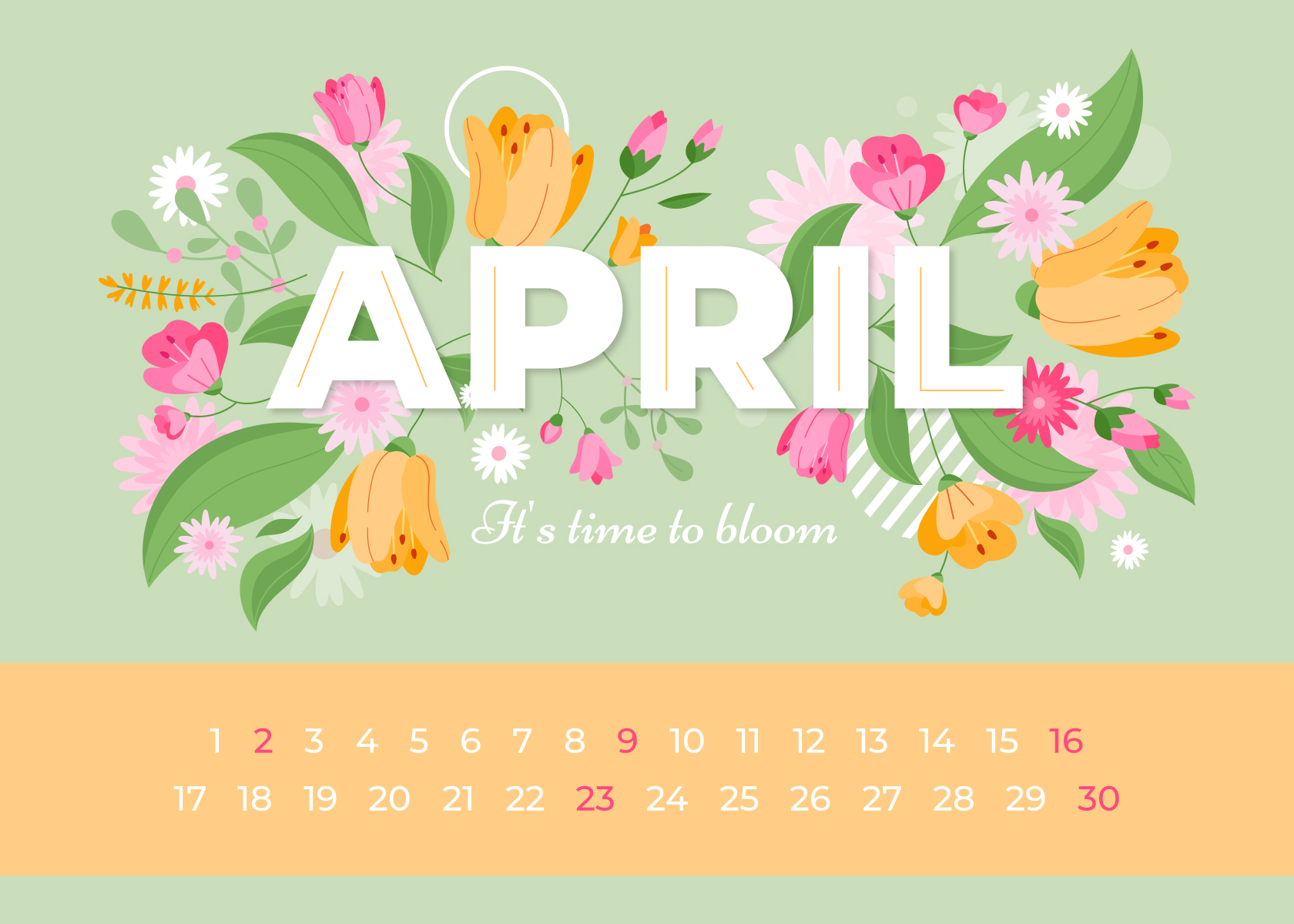 Calendar with flowers and the word april.