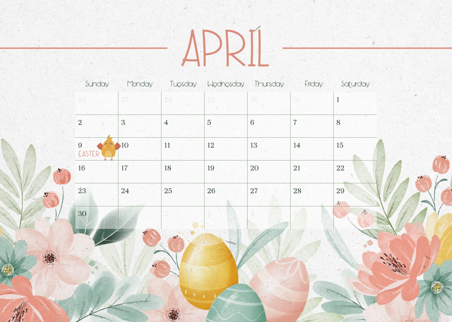 Free Aesthetic April Calendar MasterBundles