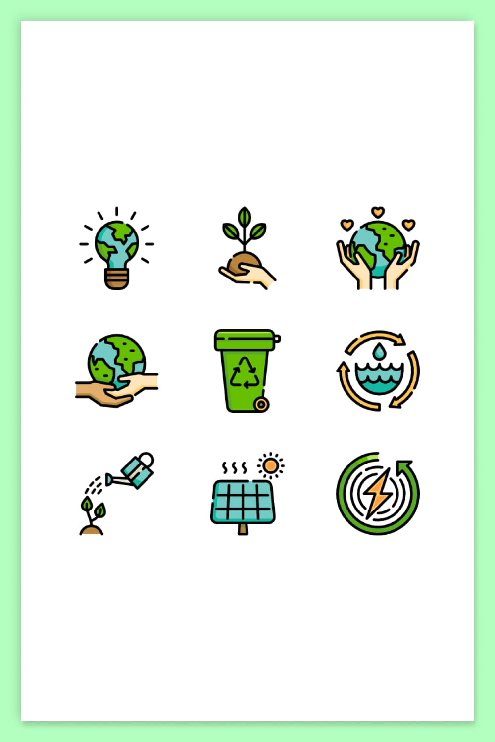 Collage of planet and renewable energy icons.