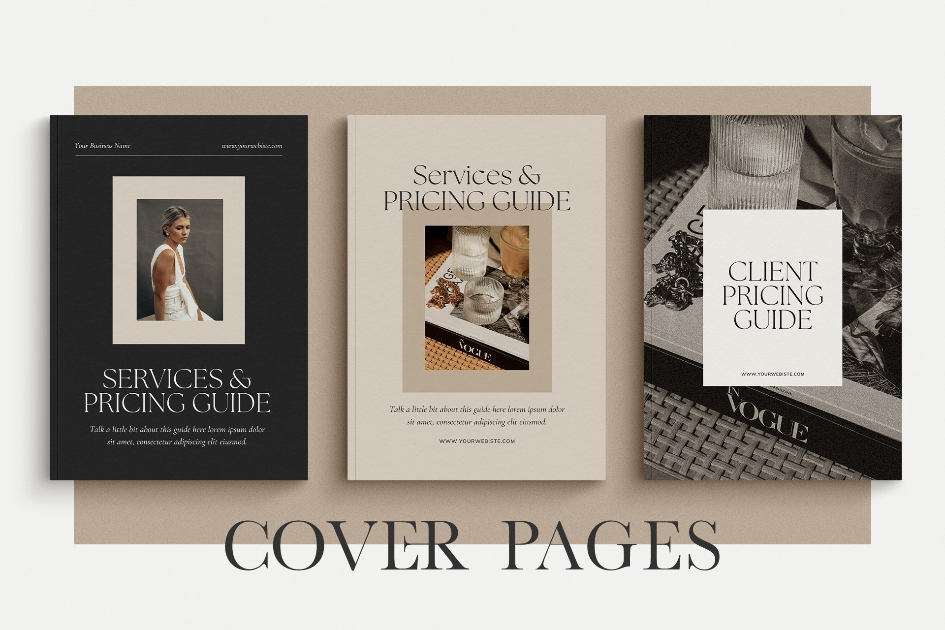 4 elegant black and beige services and pricing guide magazine client brochure editable canva template 731