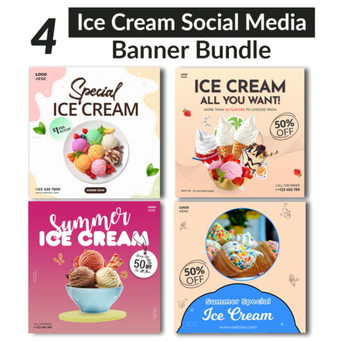 PSD soft gradient ice cream social media posts cover image.