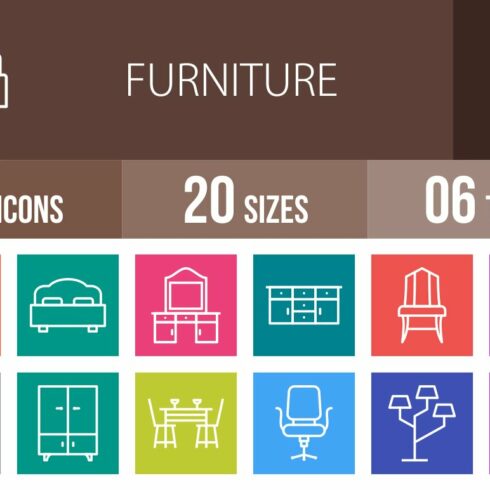 50 Furniture Line Multicolor Icons cover image.