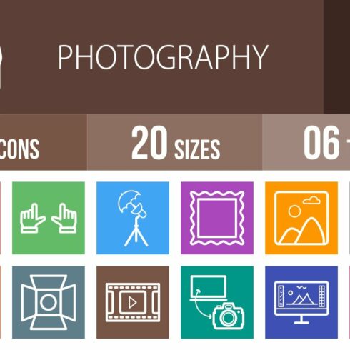 50 Photography Line Multicolor Icons cover image.