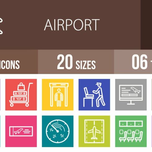 50 Airport Line Multicolor Icons cover image.