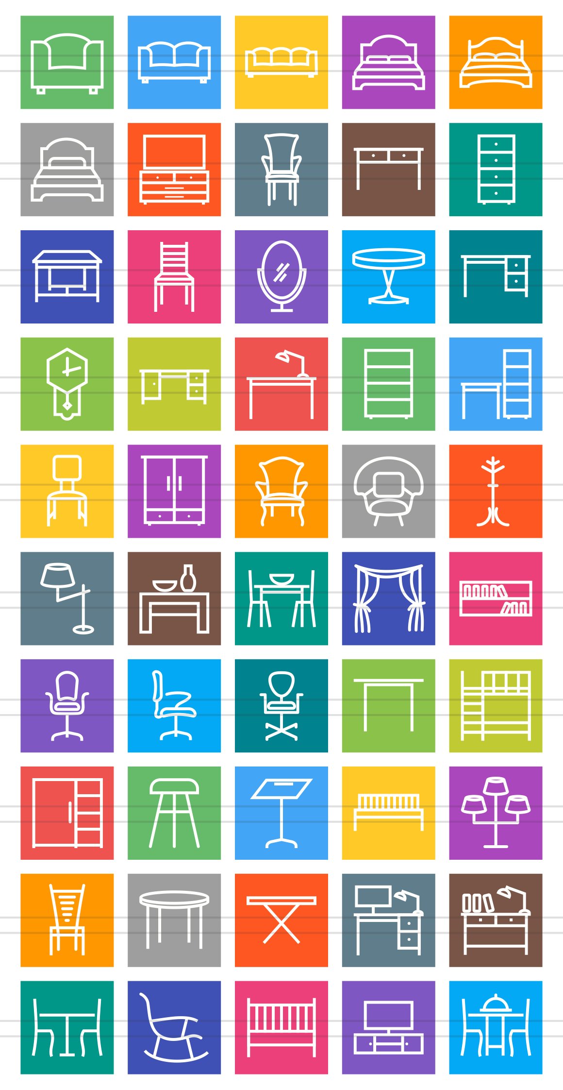 50 Furniture Line Multicolor Icons preview image.