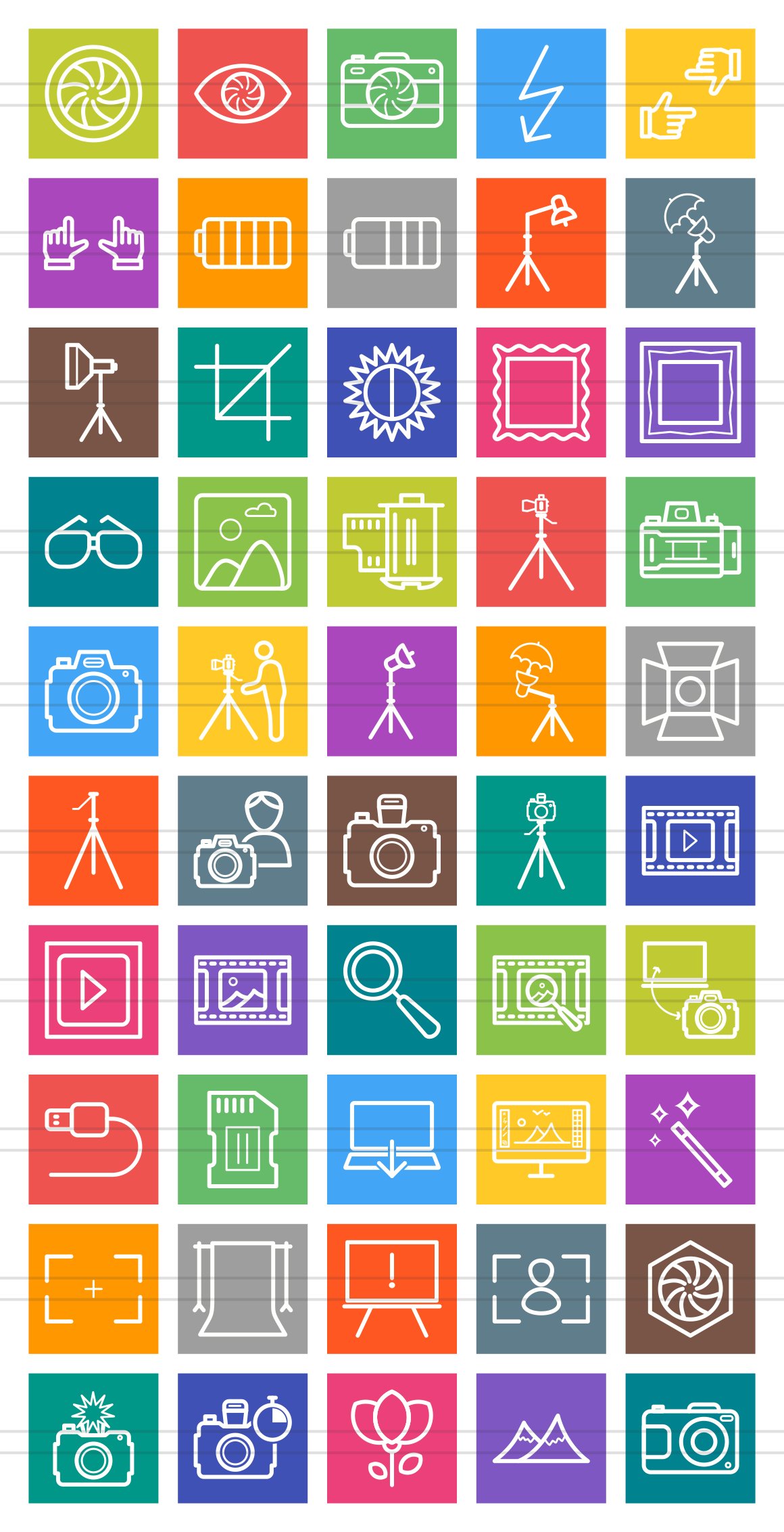 50 Photography Line Multicolor Icons preview image.
