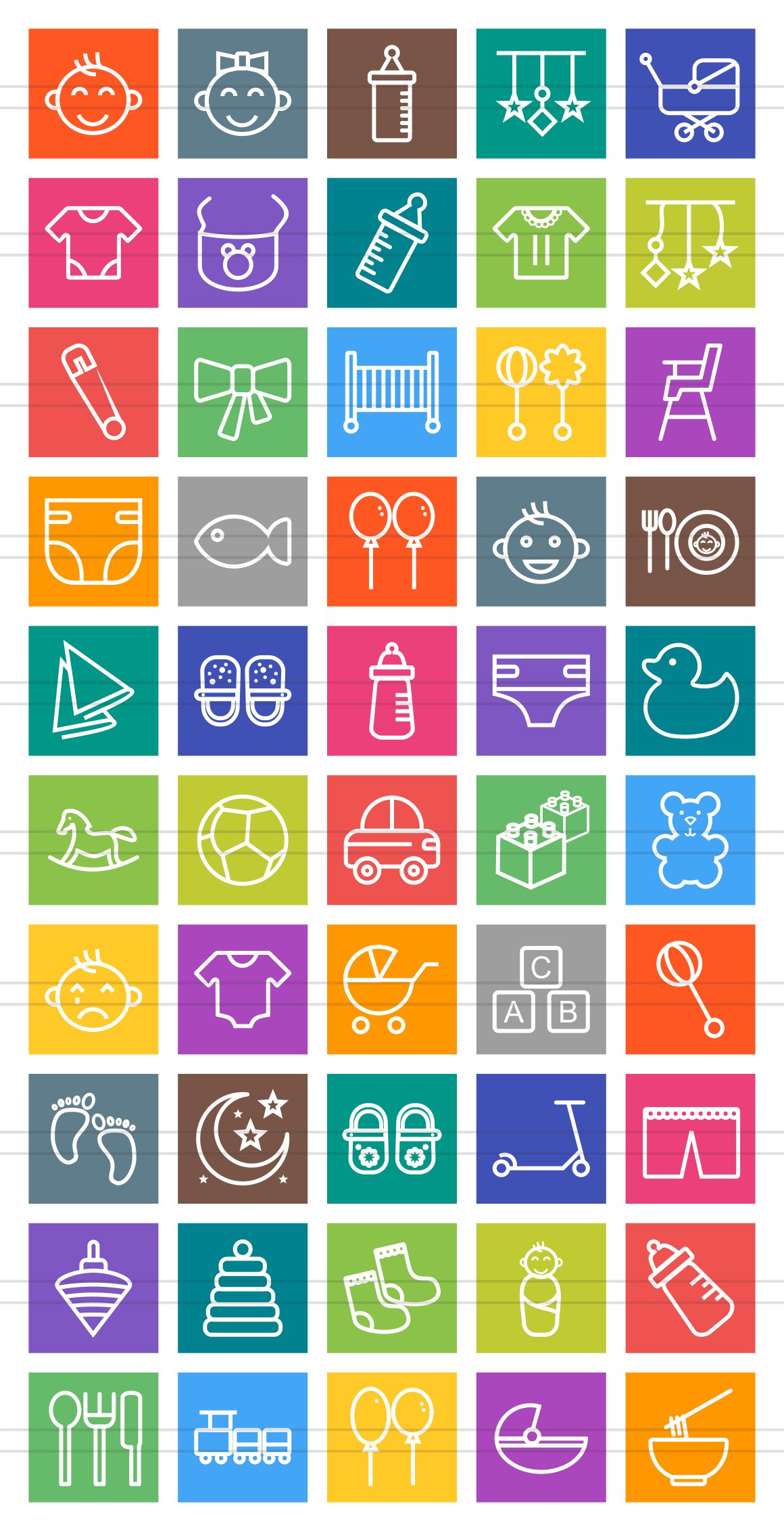 50 Baby Line Multicolor Icons preview image.