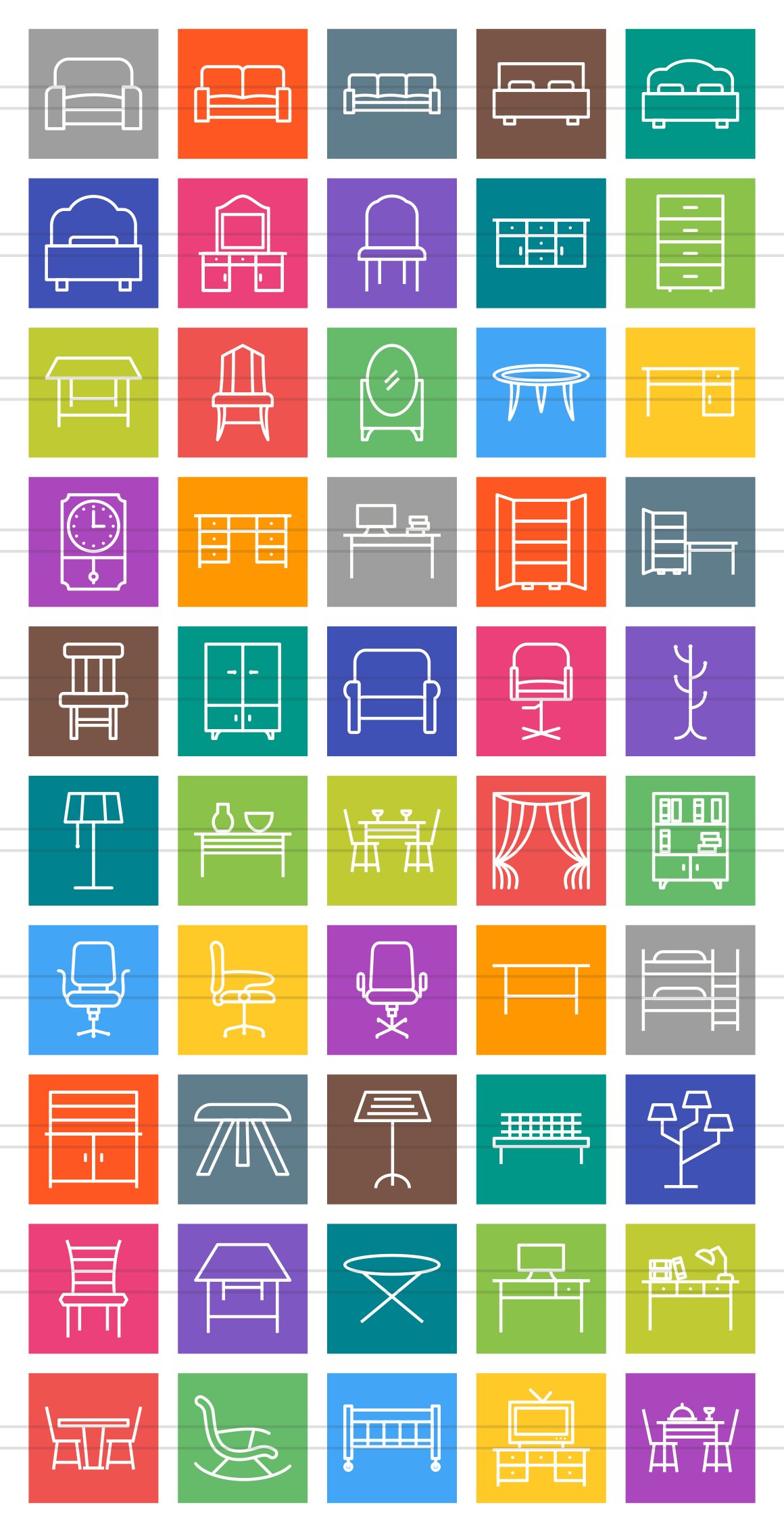 50 Furniture Line Multicolor Icons preview image.