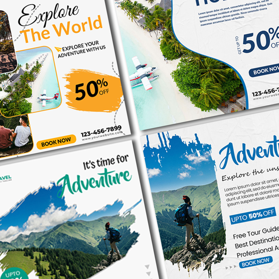 PSD travel social media post template, Instagram post template preview image.