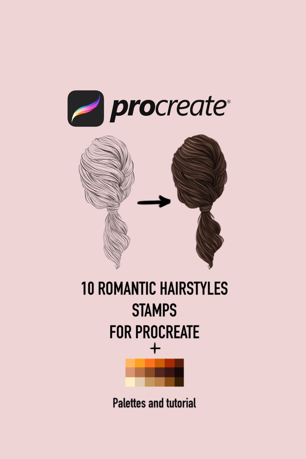 10 Romantic Hairstyles Stamps for Procreate pinterest preview image.