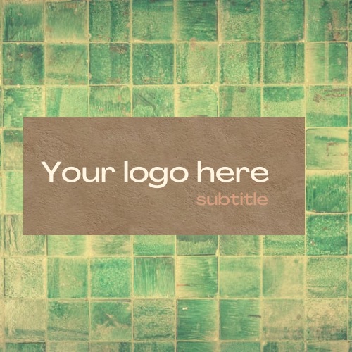 Green tiled wall with a brown sign that says your logo here.