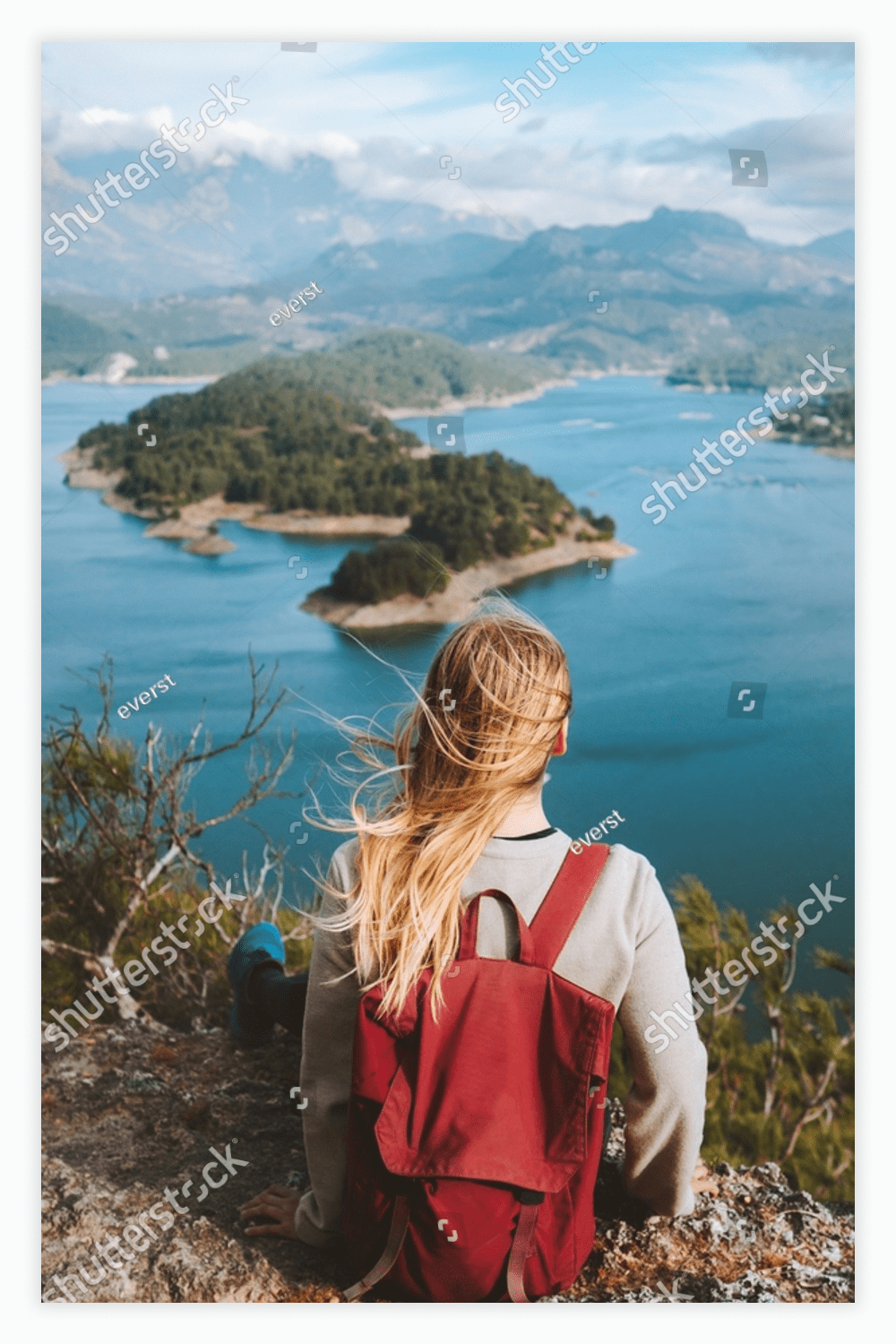 Woman backpacker enjoying lake view alone outdoor Travel adventure in Turkey.