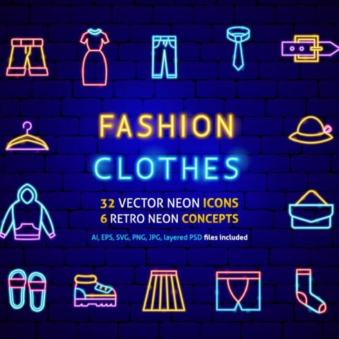 Clothing Fashion Neon Vector Icons cover image.