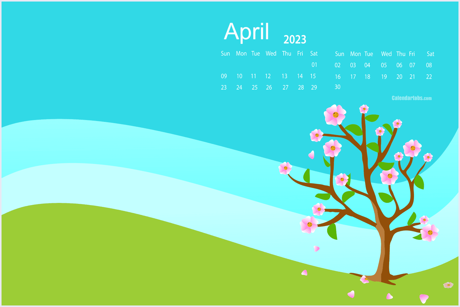 Chic and modern Blue and Green Beautiful April 2023 Calendar.