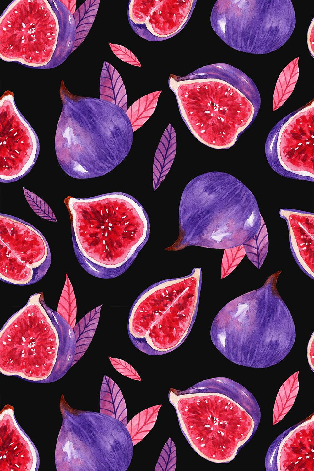 Watercolor Fig Fruit Pattern and Clipart pinterest preview image.