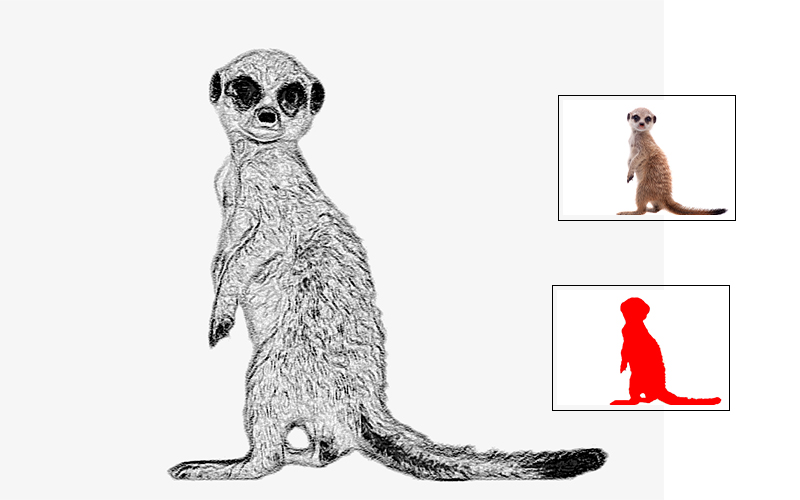 Drawing of a meerkat and a person.